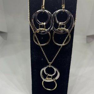 Park Row Gold & Silver Three Layer Circle Pendant Necklace & Earrings